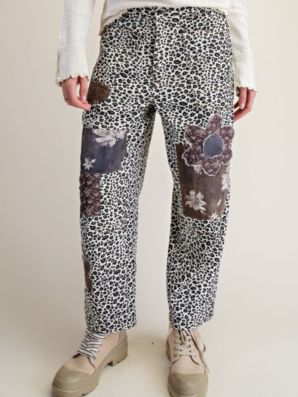 "The Tara" Leopard Print Floral Patch Jeans